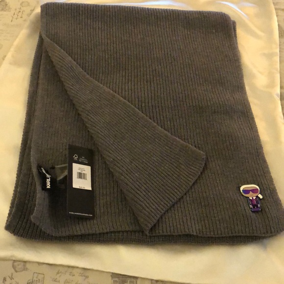 Karl Lagerfeld Heather Granite Long Ribbed Scarf Rainbow Enamel Karl OS NWT - Picture 3 of 16